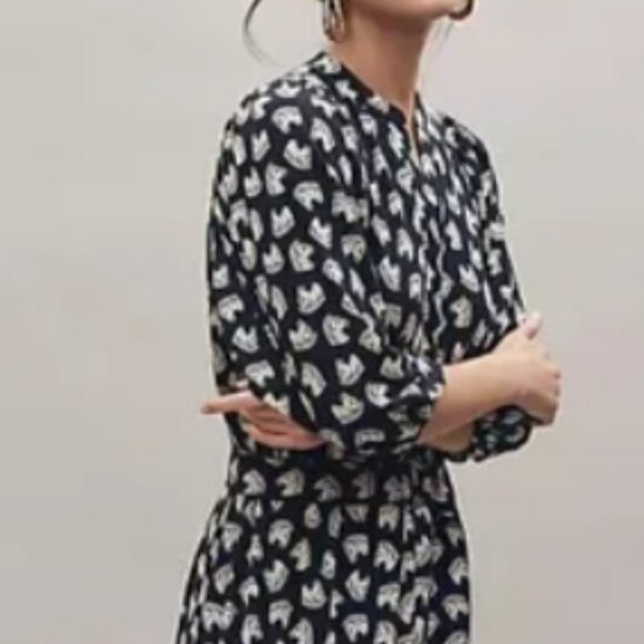 Ann Taylor Women Blue Horses Midi Dress with Detachable Belt - Picture 2 of 15